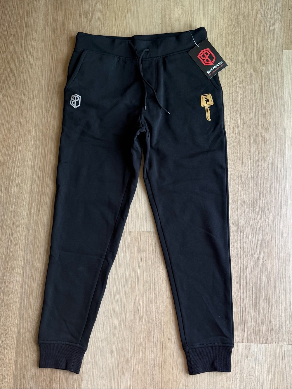 Born Primitive Men's S Black Cotton Jogger Pants Drawstring Elastic Waist Solid
